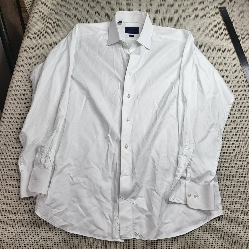David Donahue Dress Shirt Mens 17 34/35 White Slim Fit Twill Long Sleeve Button